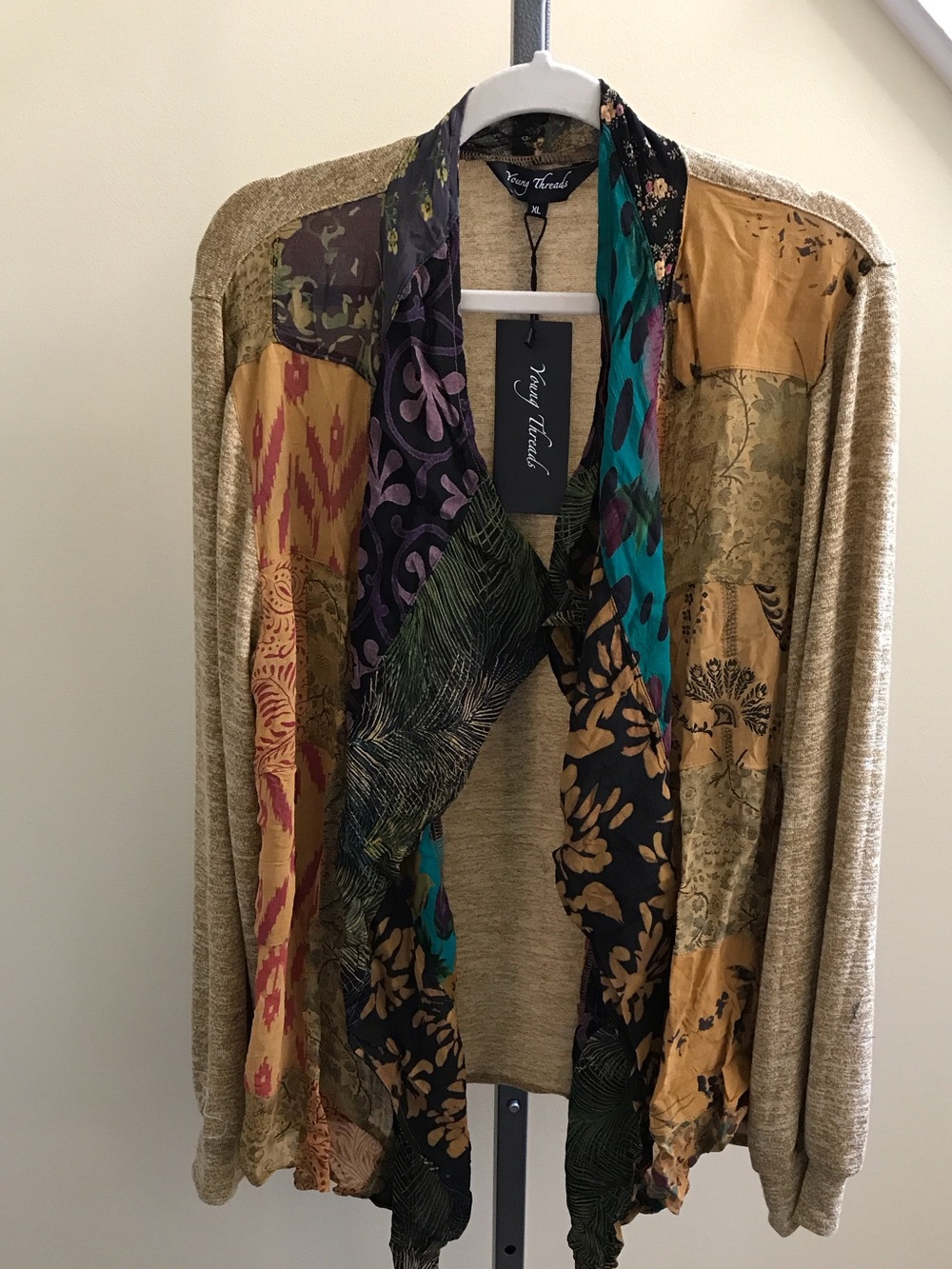 YOUNG THREADS NWT Kimono Cardigan Mustard Knit Sleeve Back Large x-large